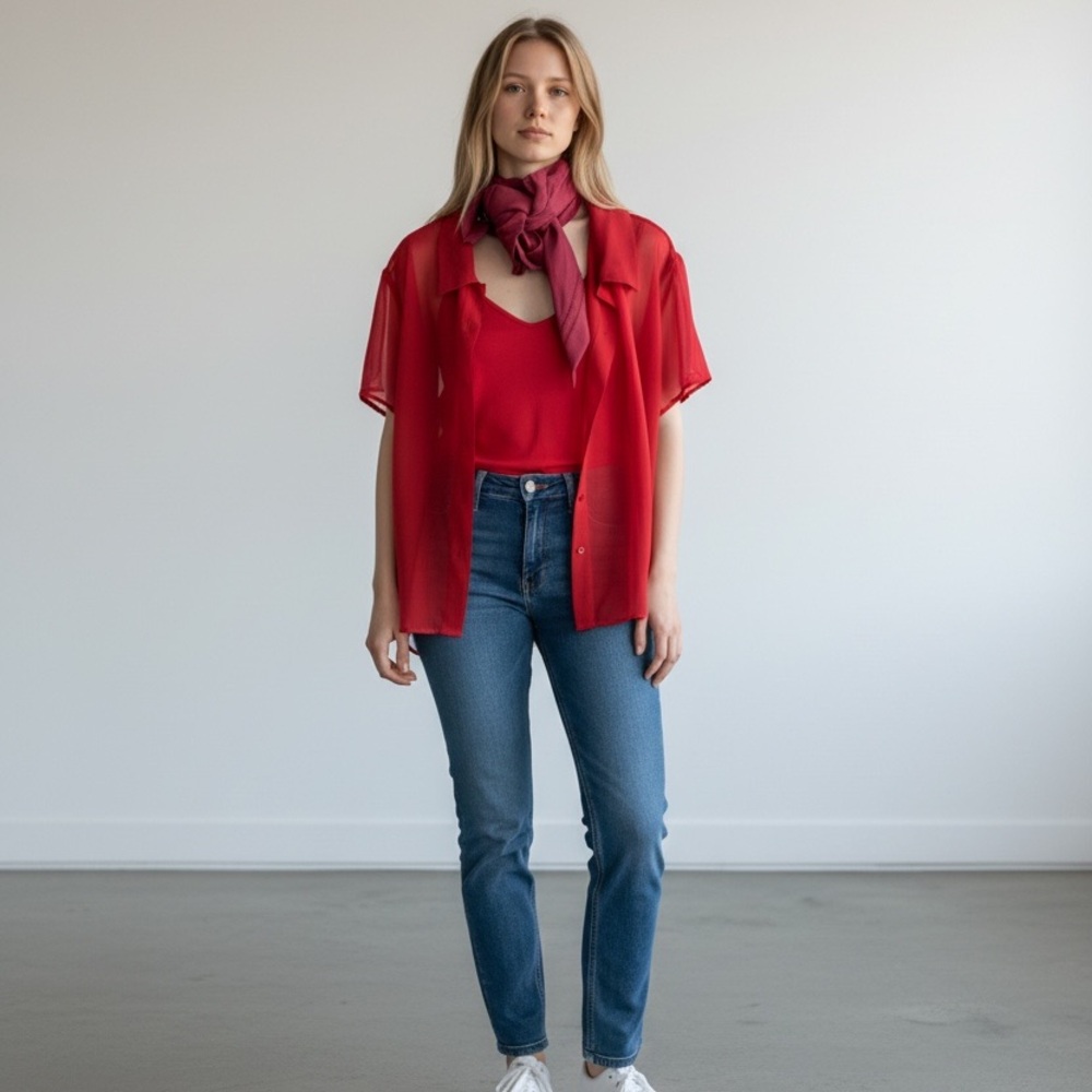 3 piece bundleExpress Y2K Vintage Vibrant Red Blouse Camisole and scarf set.